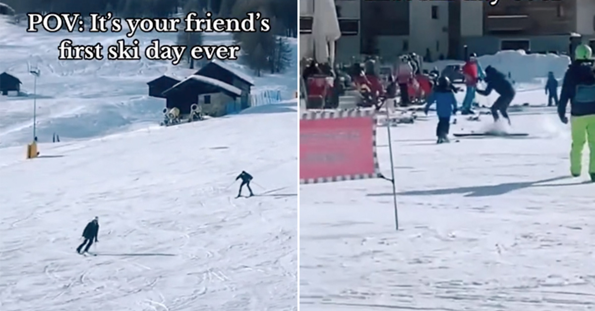 Guy Takes Out Group of People at High Speeds On His First Day Skiing