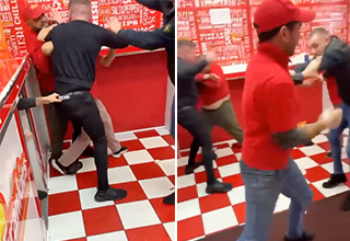 Chicken Shop Employees Work Together to Fight Off Rowdy Customers