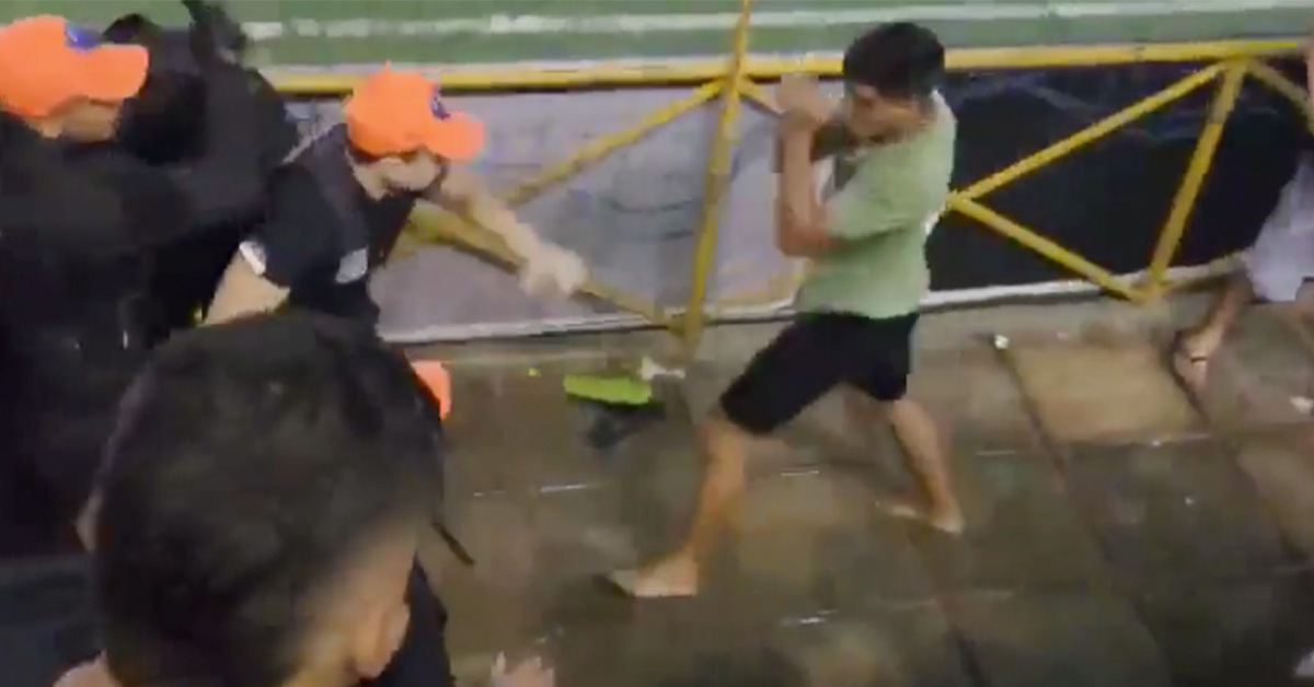 Barefoot Soccer Hooligans Single-Handedly Fights Off Squad of Riot Cops