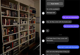 Facebook Marketplace Buyer Has Meltdown After Discovering A Bookshelf Doesn’t Come With The Books