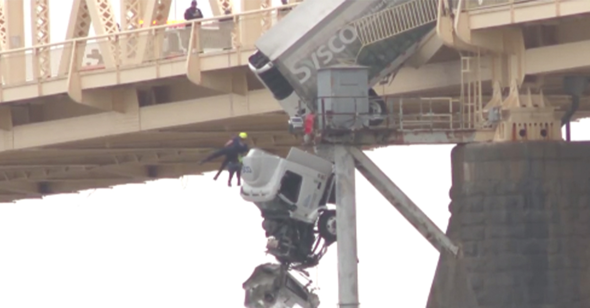 Driver Rescued From Semi-Truck Dangling Off Bridge