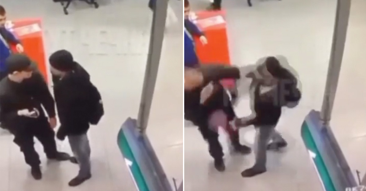 Moron Punches Security Guard and Gets Taken Out With a Spinning Kick