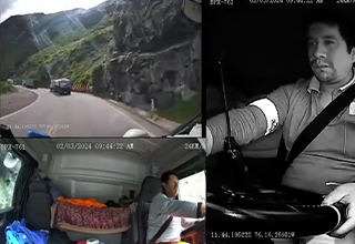Peruvian Trucker Captures Boulder Take Out the Truck In Front of Him, Narrowly Avoids Getting Crushed Himself