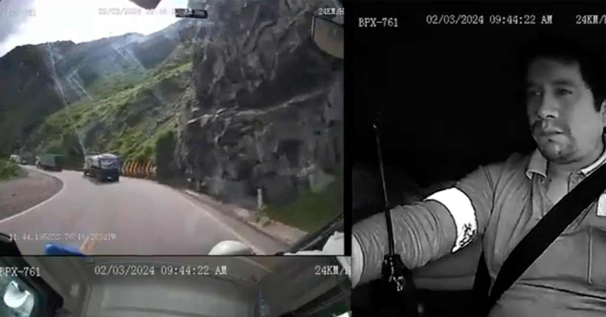 Peruvian Trucker Captures Boulder Take Out the Truck In Front of Him, Narrowly Avoids Getting Crushed Himself