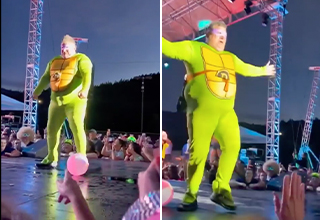 Drunk Ninja Turtle Misjudges Crowd and Stage Dives Into the Dirt