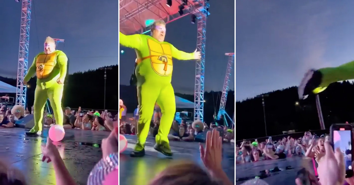 Drunk Ninja Turtle Misjudges Crowd and Stage Dives Into the Dirt