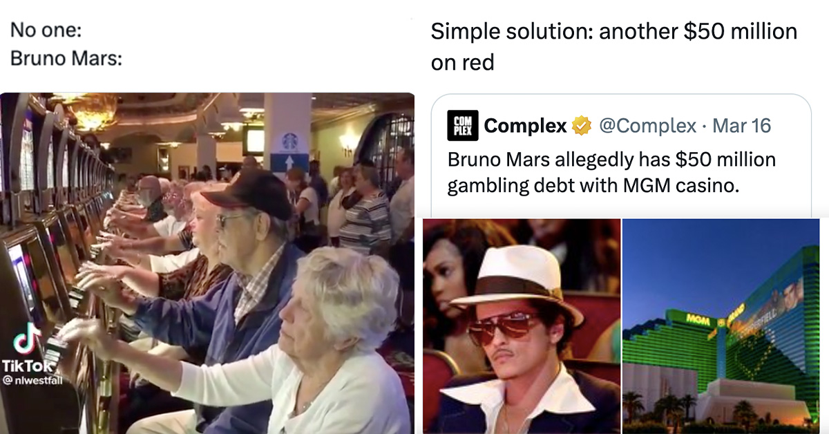 The Funniest Tweets about Bruno Mars' Alleged 50 Million Dollar Gambling Debts 