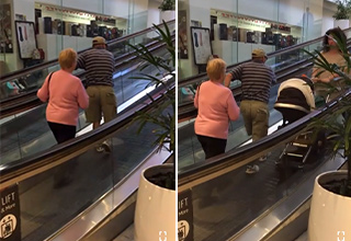 Elderly Couple Walk the Wrong Way Up a Moving Walkway Indefinitely