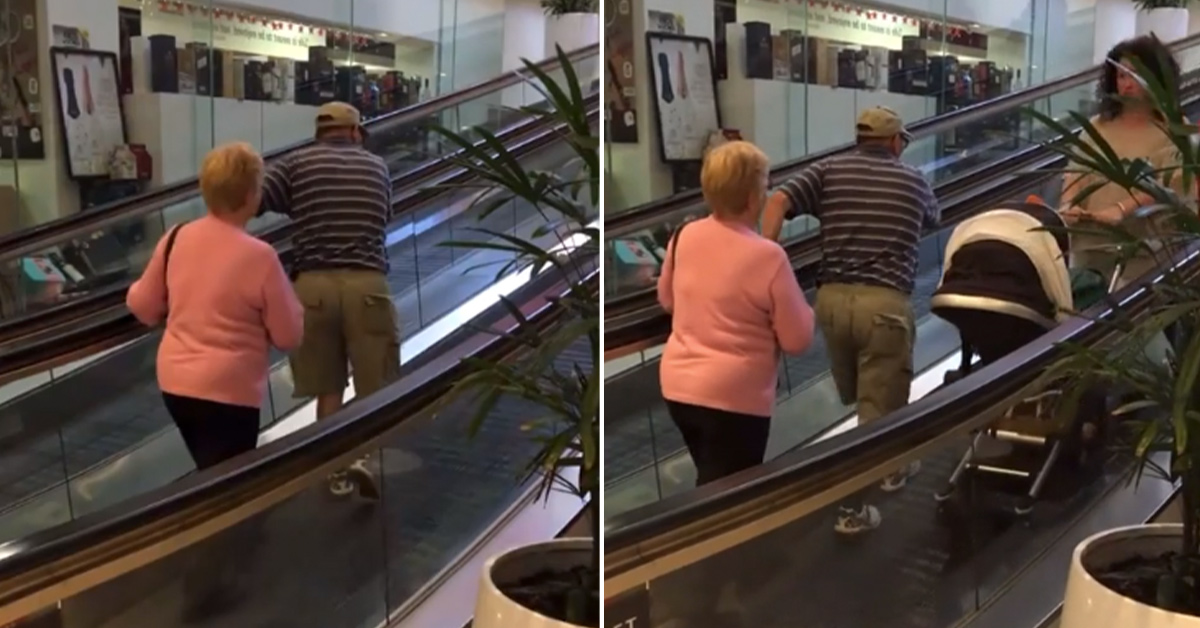 Elderly Couple Walk the Wrong Way Up a Moving Walkway Indefinitely