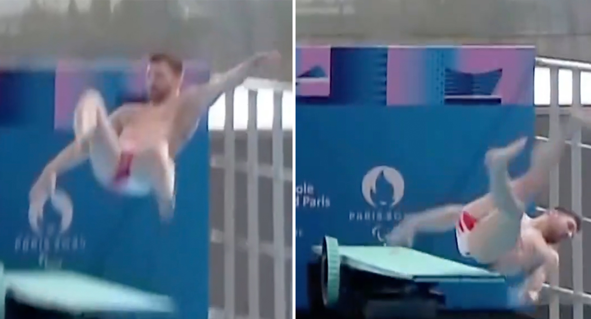 French Diver Slips Off Board, Belly Flops Into Pool As President Emmanuel Macron Watches
