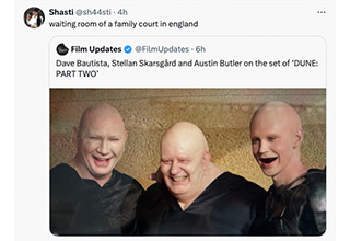<p>Another day another batch of funny tweets that came across my timeline.&nbsp;</p><p><br></p><p>Don't bother opening up Twitter if you're looking to read about the news of the day as the app has become useless for that. But if you're looking to have a laugh, join a dog pile or bully some poor stranger off the internet then you have come to the right place.&nbsp;</p><p><br></p><p>In today's installment of funny tweets, we have people sharing their SNL hot takes, cats who have been promoted to sheriff, and a picture of the cast of Dune 2 that looks like it's straight out of the U.K.</p><p><br></p><p>So sit back, strap in, and have a laugh.&nbsp;</p>