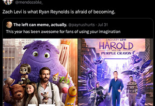 <p dir="ltr">If you’re not aware, <em>Harold and the Purple Crayon</em> is a movie that’s out right now, and it’s bombing horribly. Probably because it’s based on a book from 1955 that kids don’t know about, or maybe because we all know ChalkZone is the best thing about someone drawing stuff that comes to life.</p><p data-empty="true"><br></p><p dir="ltr">Twitter is going pretty hard on this movie, and it’s very funny. It gets even better when you realize the film’s star, Zachary Levi who plays Shazam, is a hardcore anti-vaxxer and a big fan of RFK Jr., the guy who had a worm in his brain. The internet is having a field day with this awful film, writing on the walls of the Internet with crayons of hilarious hatred.&nbsp;</p>