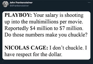 <p>Though celebrities may own multi-million dollar homes, and fast cars, and know which celebrity couples are actually an elaborate PR scheme (looking at you, Kris Jenner), they're not that different than you and I. Just look at the dumb, funny, and outright iconic things that have slipped from their mouths over the years.&nbsp;</p><p><br></p><p>From Nicolas Cage's respect for the dollar to Faye Dunaway telling an off-camera rando to "F--- off" in the most Hollywood way possible, here are 24 favorite quotes from celebrities.&nbsp;</p>