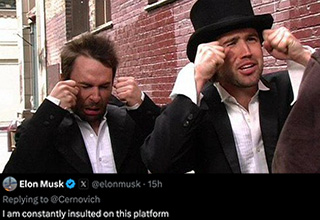 <p dir="ltr">Elon Musk owns Twitter, but Twitter keeps owning him right back.&nbsp;</p><p dir="ltr"><br></p><p dir="ltr">Today he was bravely honest and tweeted “I am constantly insulted on this platform”. We’re not sure what he was trying to achieve with this statement, but whatever his intentions were, they backfired. People are going at the South African emerald mogul with a hilarious, fervent anger that we have to admit - the guy was asking for.</p><p data-empty="true"><br></p><p dir="ltr">Aside from that, Twitter today is full of post-Christmas takes, random jokes, and some quality memes to carry you through your Friday.&nbsp;</p>