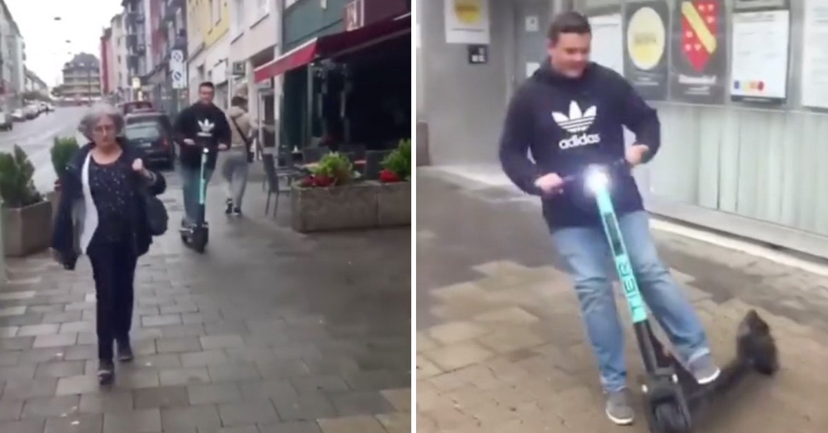 Woman Has Appropriate Freakout After Nearly Getting Hit by Man on Scooter