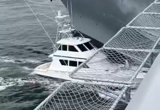 Yacht Crashes Directly Into Parked Aircraft Carrier