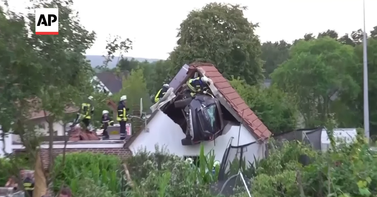 A Car in Germany Flew Off the Road, Bounced Off a Trampoline and Then Smashed Into a House