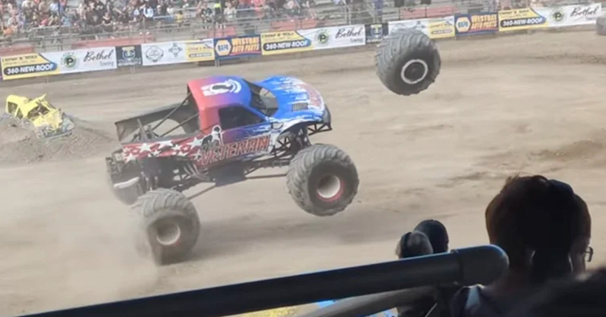 Runaway Monster Truck Tire Goes Bouncing Through Parking Lot