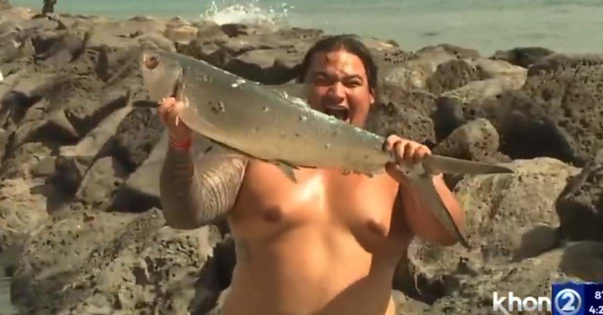 Man Uses Newscast About the Danger of Being on the Beach During a Tsunami to Show Off His Catch