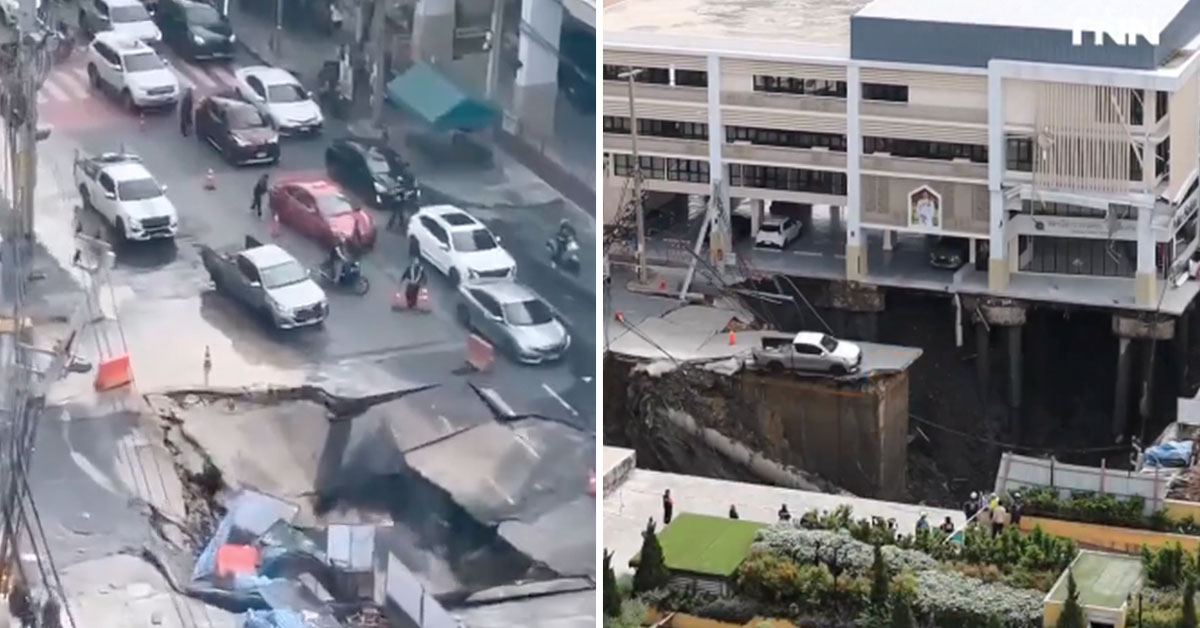A Sinkhole Opened in Bangkok and Ate Police Cars and An Entire Road