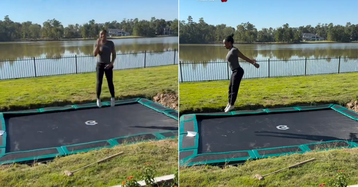 Simone Biles All But Confirms Boob Job With Cheeky Trampoline Jump