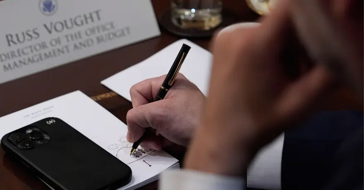 White House Budget Chief Russ Vought Caught Doodling During Cabinet Meeting