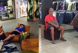 A disturbing look at the loneliness and boredom of men waiting for their wives to finish shopping.
