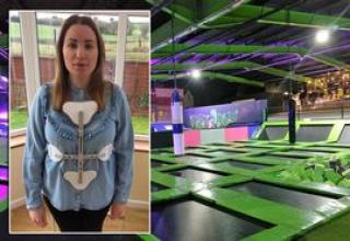 Sarah McManus, 29, now has to wear a back brace after seriously injuring herself when she jumped into a foam pit at Flip Out Chester