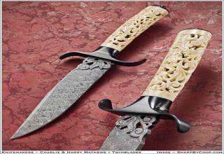 This is a collection of knives by some of the best knife makers. These are some of the most expensive knives you will find and are works of art. Knives made of mosaic damascus, engraved, inlaid with real gold, sterling, and even studded with diamonds. Most are only owned by serious knife collectors and can cost between 95,000 to 400 dollars.