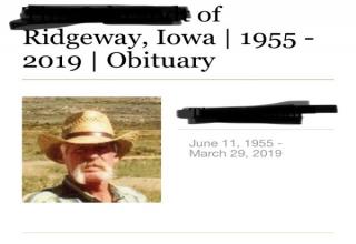 a photo of a mans obituary, he is wearing a cowboy hat in the photo | angle - of Ridgeway, Iowa | 1955 2019 | Obituary