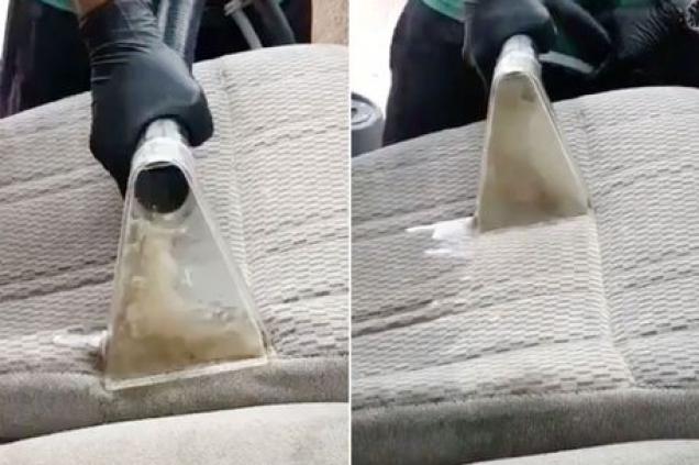 Dirty video: Footage of a FILTHY car seat being deep-cleaned with a wet vacuum unexpectedly captivates (and horrifies) internet