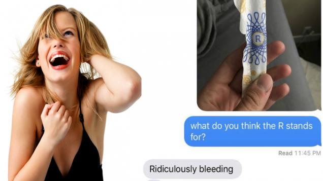 15 Men try to figure out what the letters on the tampons mean.