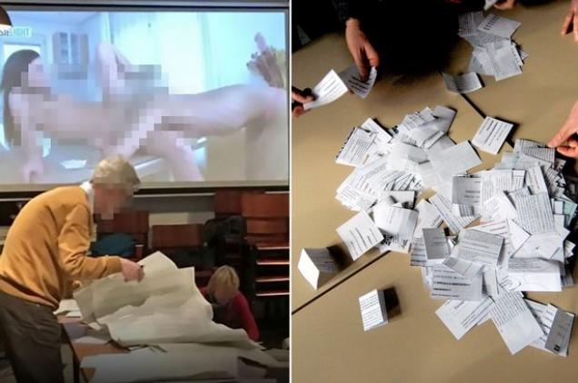 Porn film played on big screen at polling station during Dutch election count leaves organisers red-faced