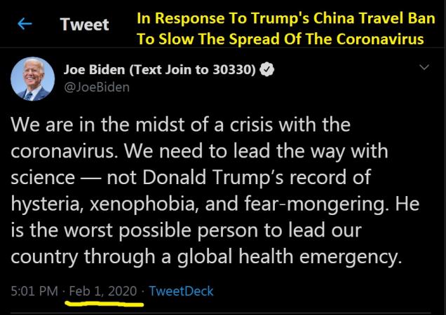 Democrats Now Claim Trump Acted Too Slow, But In Feb Called His Actions Premature & "Racist"