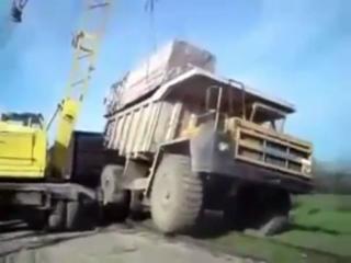 Crane Operator Fail Flips Dump Truck
