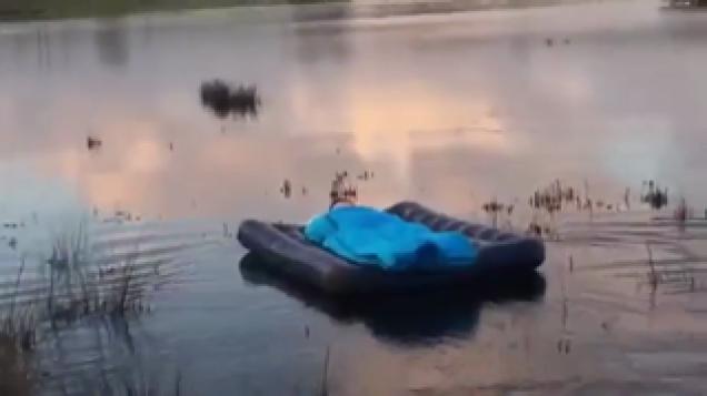 air mattress lake prank