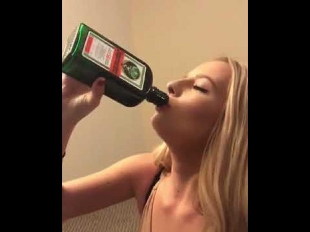 Party Babe Chugs A Bottle of Jagermeister Like A Boss