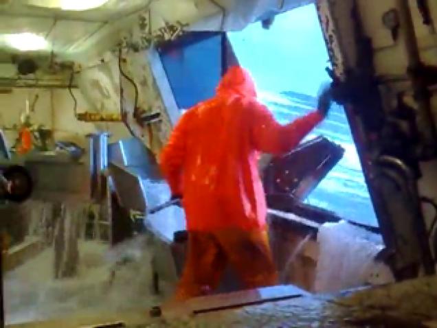 Fisherman Catches Fish During Storm