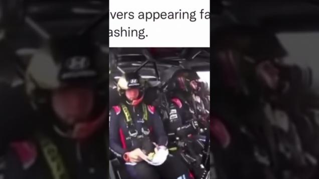 RALLY CAR DRIVERS DURING A CRASH