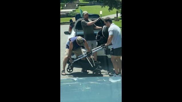 How many Dads does it take to fold a stroller?