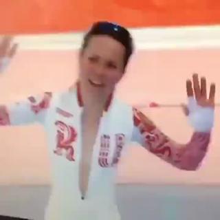 Russian Speed Skater Unzips Suits And Shows BOOBS
