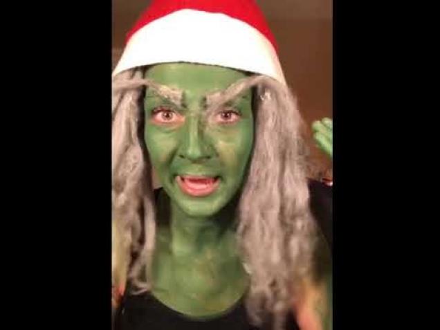 Woman eats edibles then does Grinch Halloween make up