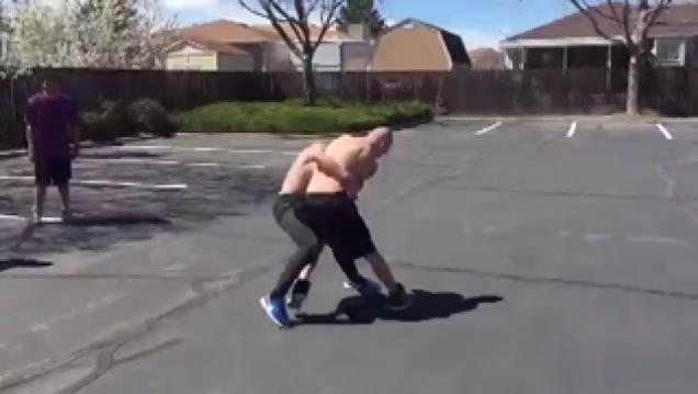 Bodyslam Knockout In Parking Lot Fight