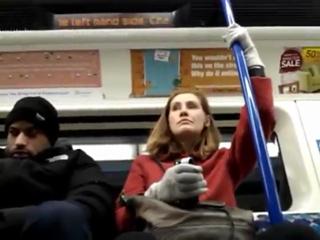 Girls check out guys crotch bulge on train