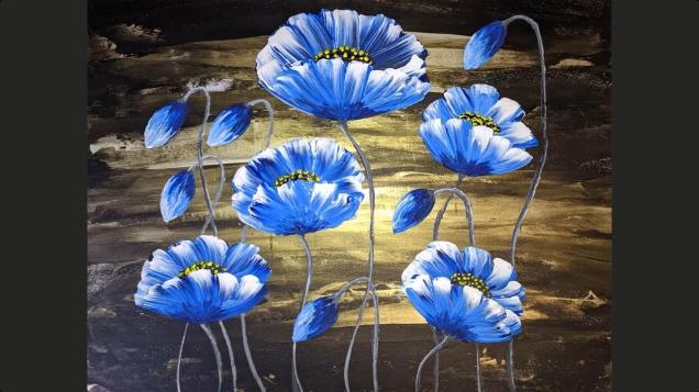 Acrylic Blue Flower Painting / DIY Let’s draw it / Акриловая синяя