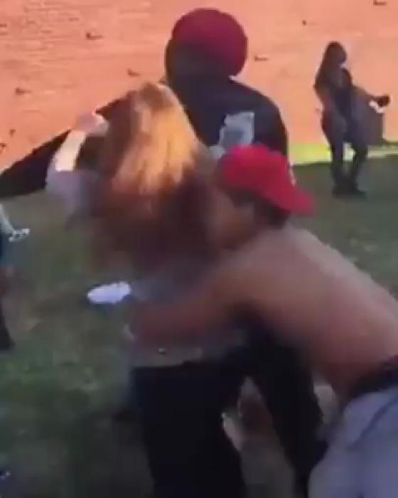 Girl Jumps In To Save BF, Gets Her Ass Kicked