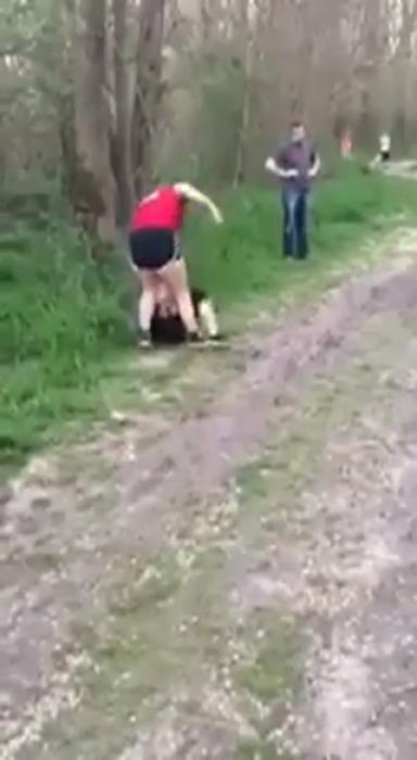 Parents Coach Their Daughter During Fight In The Woods
