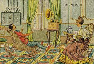 Illustrations by French artist Villemard in 1910 of how he imagined the future to be in the year 2000.