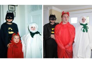 Adults recreating pictures they took as kids