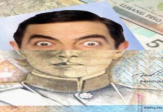 Take half of a celebrity head and half of a bank note, instant fun.